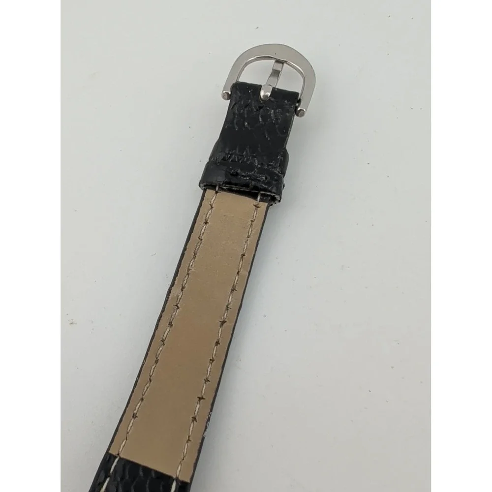 Women's Watch 23mm Silver Case Black Faux Leather Band- New Battery